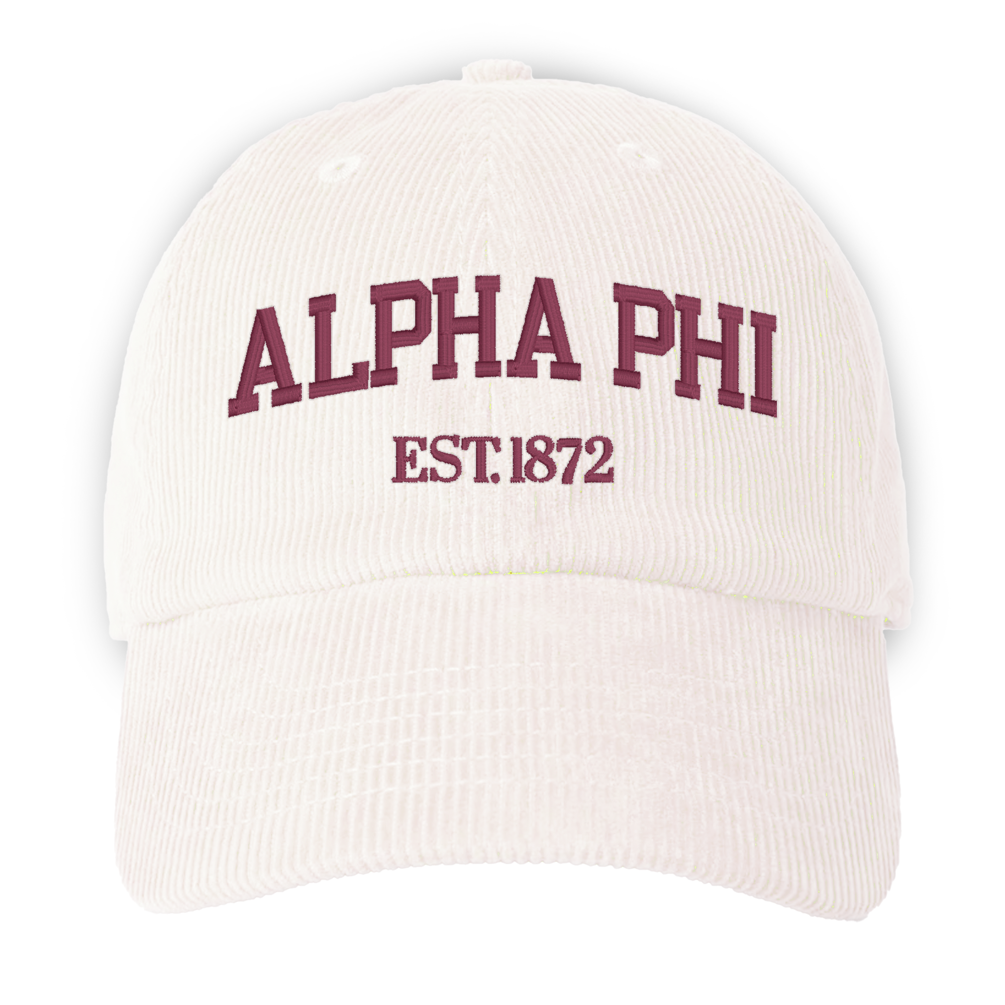 a white hat with the word, alpha phi est 1876 on it