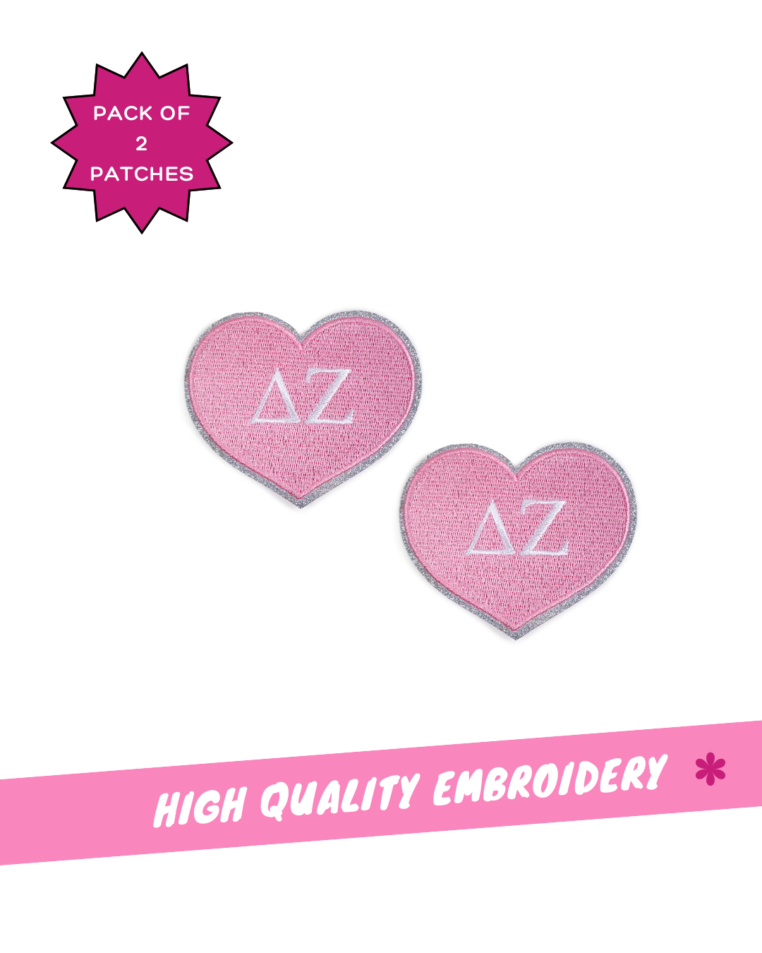 Delta Zeta Heart Sorority Embroidered Patches - 2-Pack