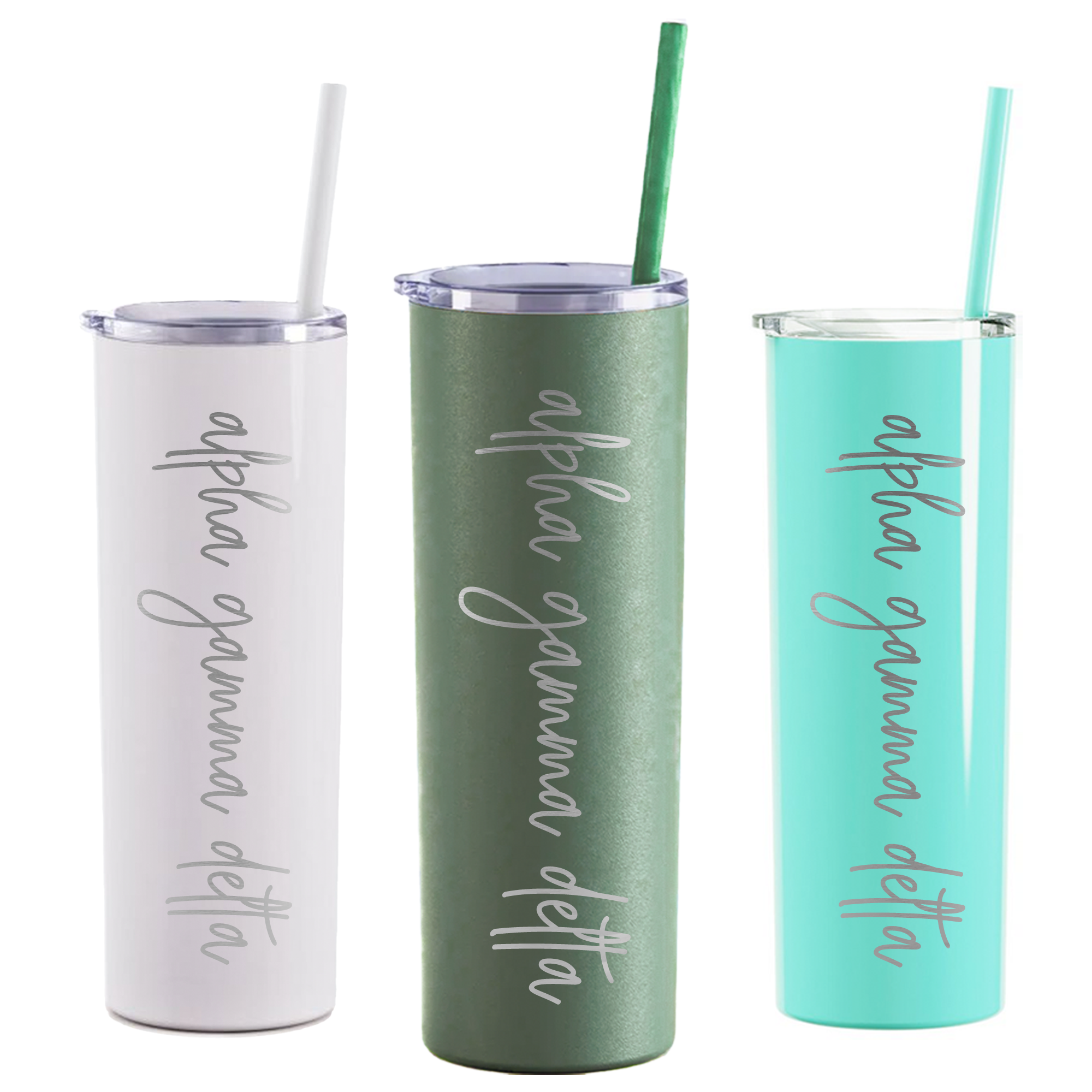 three different colored tumblers with straws in them