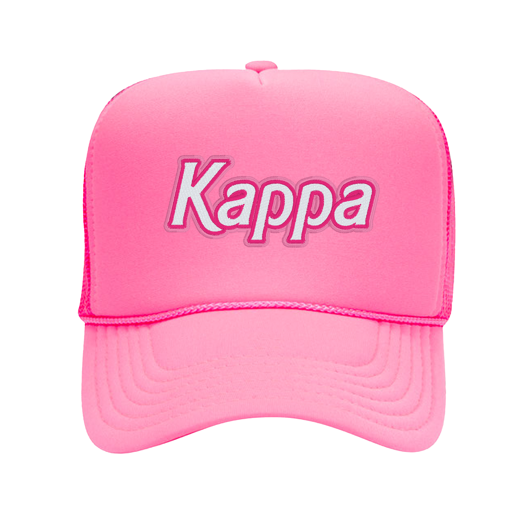 a pink cap with the word kappa printed on it