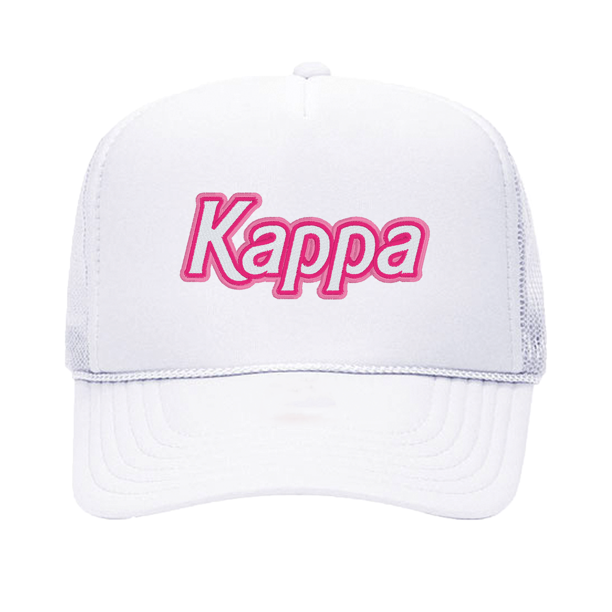 a white cap with the word kappa printed on it