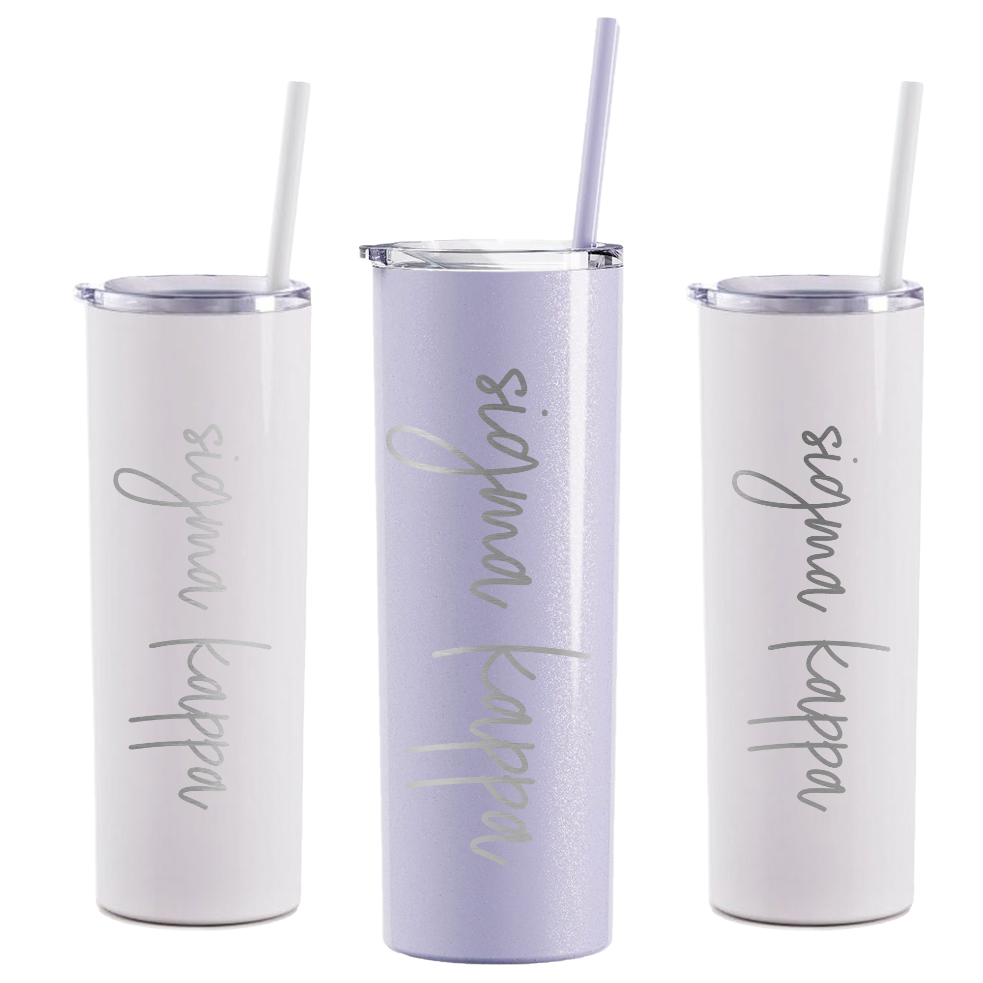 three different types of tumblers with names on them