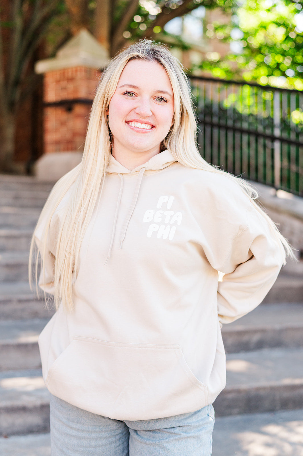 Pi Beta Phi Tan Hoodie with Puff Design - Foxy Season