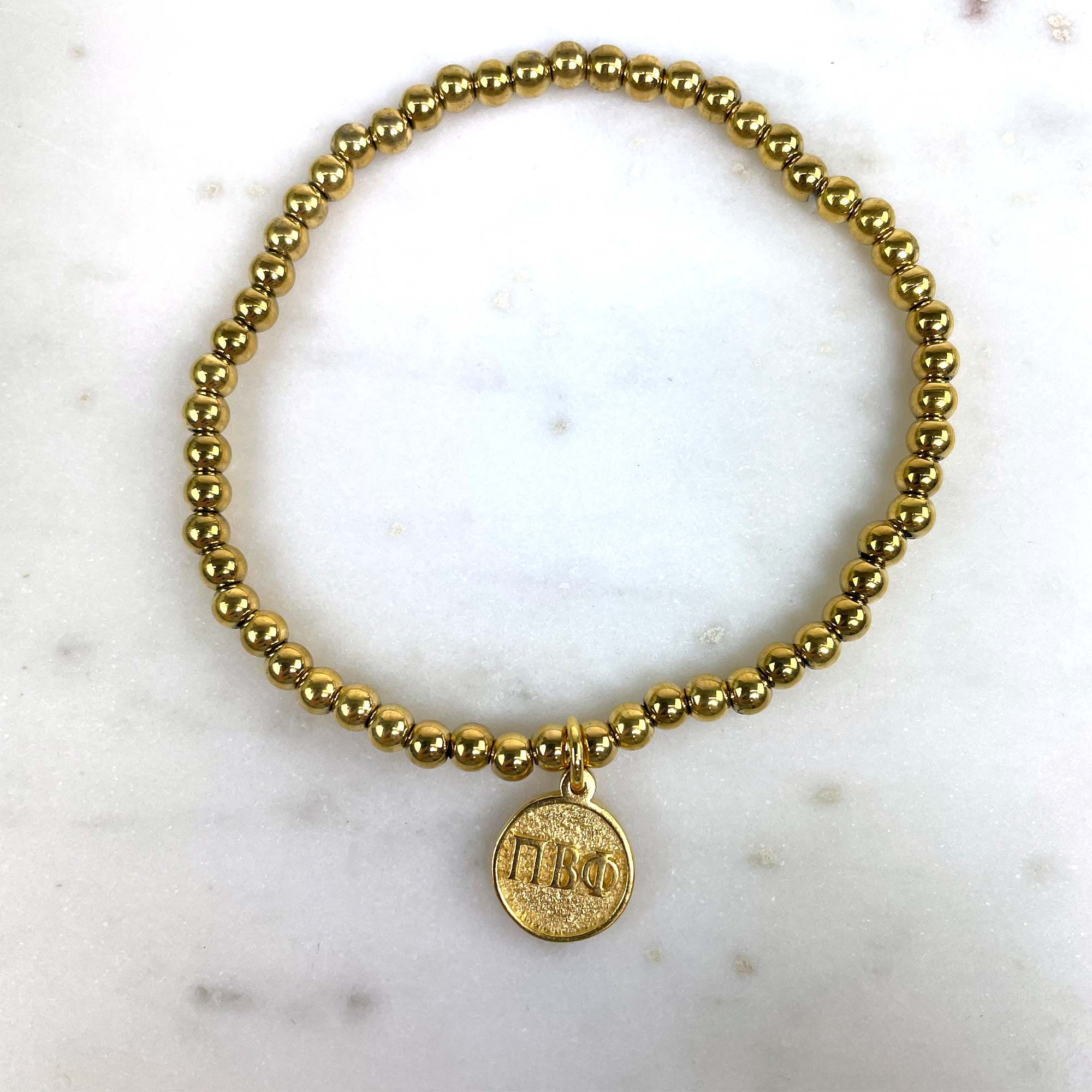 Pi Beta Phi Gold Beaded Stretch Bracelet