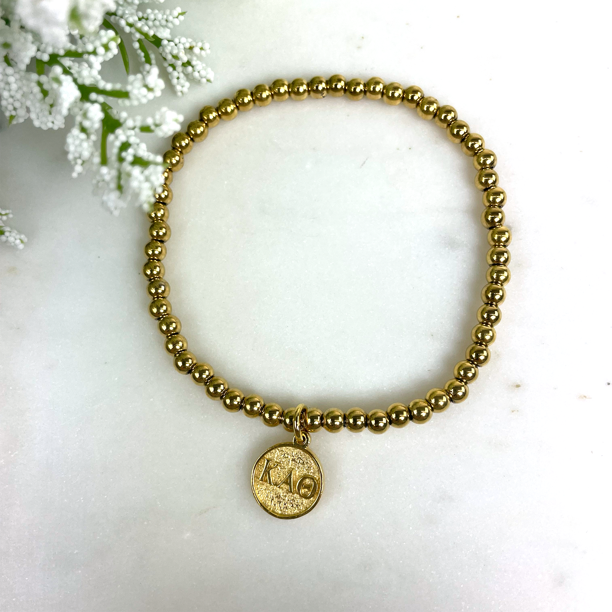 Kappa Alpha Theta Gold Beaded Stretch Bracelet