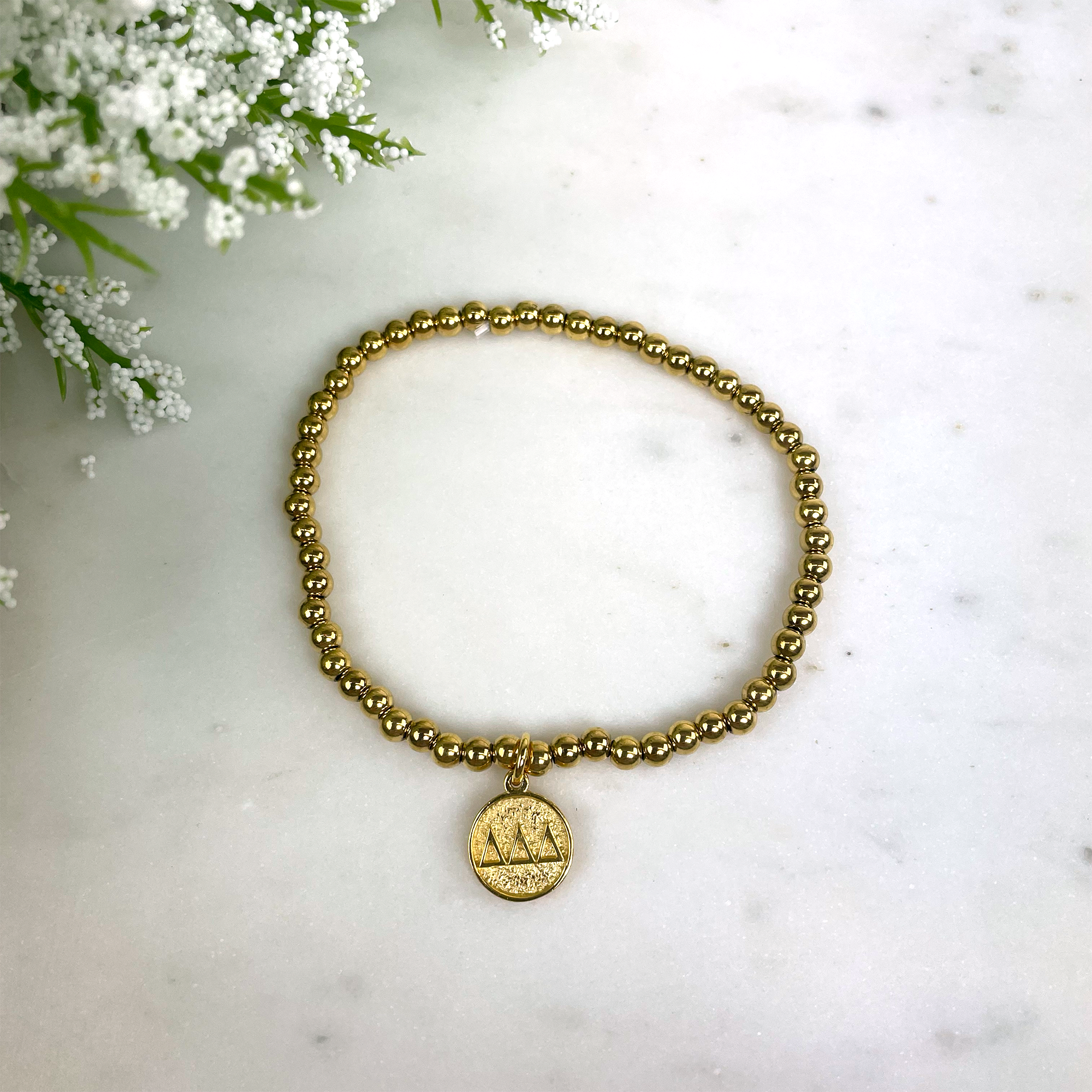 Delta Delta Delta Gold Beaded Stretch Bracelet