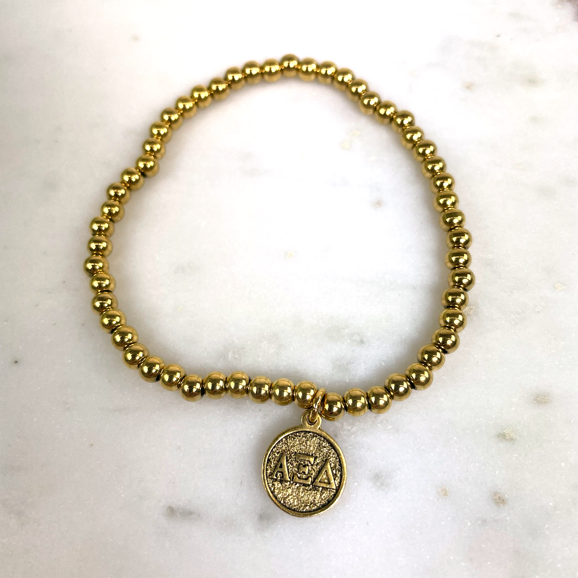 Alpha Xi Delta Gold Beaded Stretch Bracelet