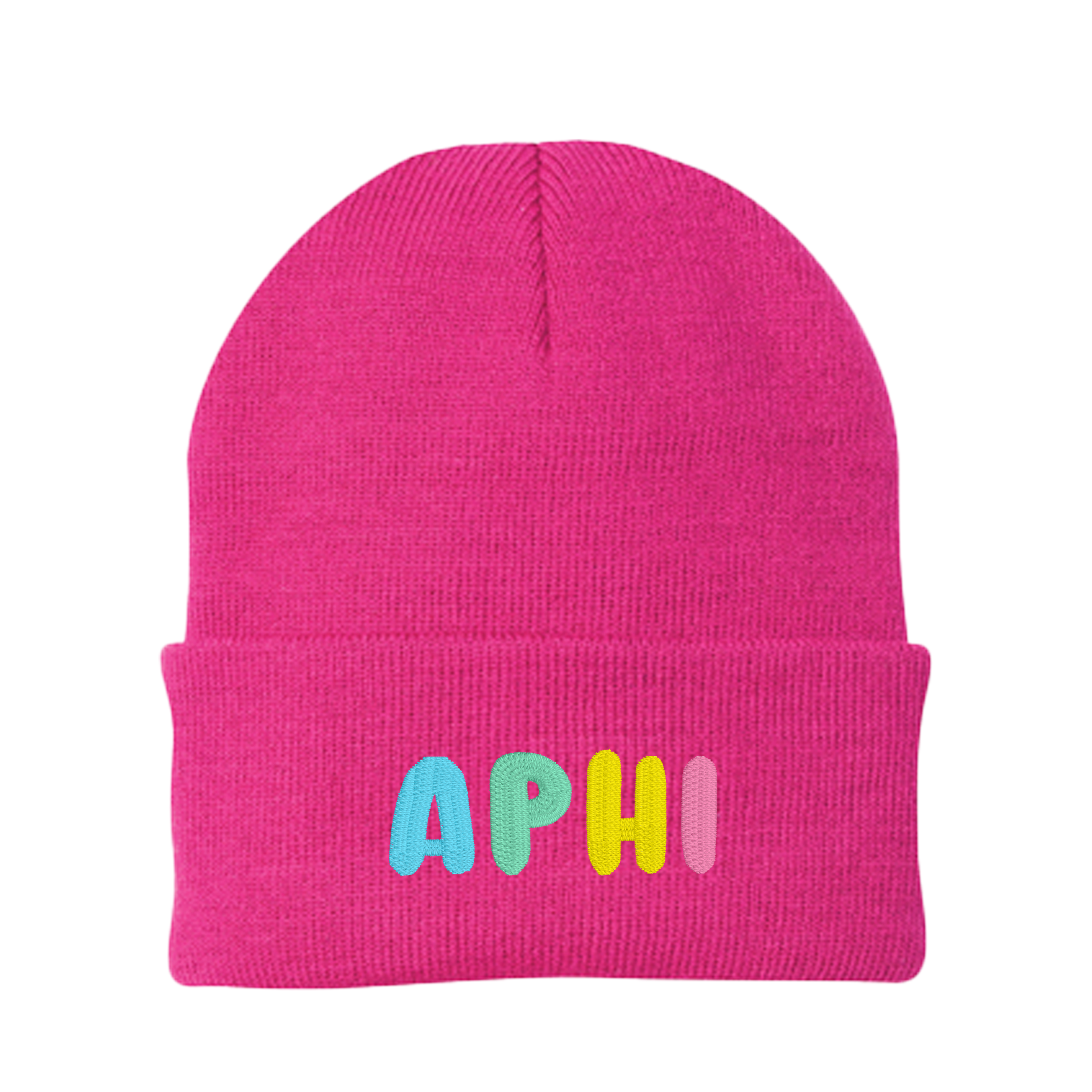 Alpha Phi Bubble Embroidered Beanie - APHI Pastel