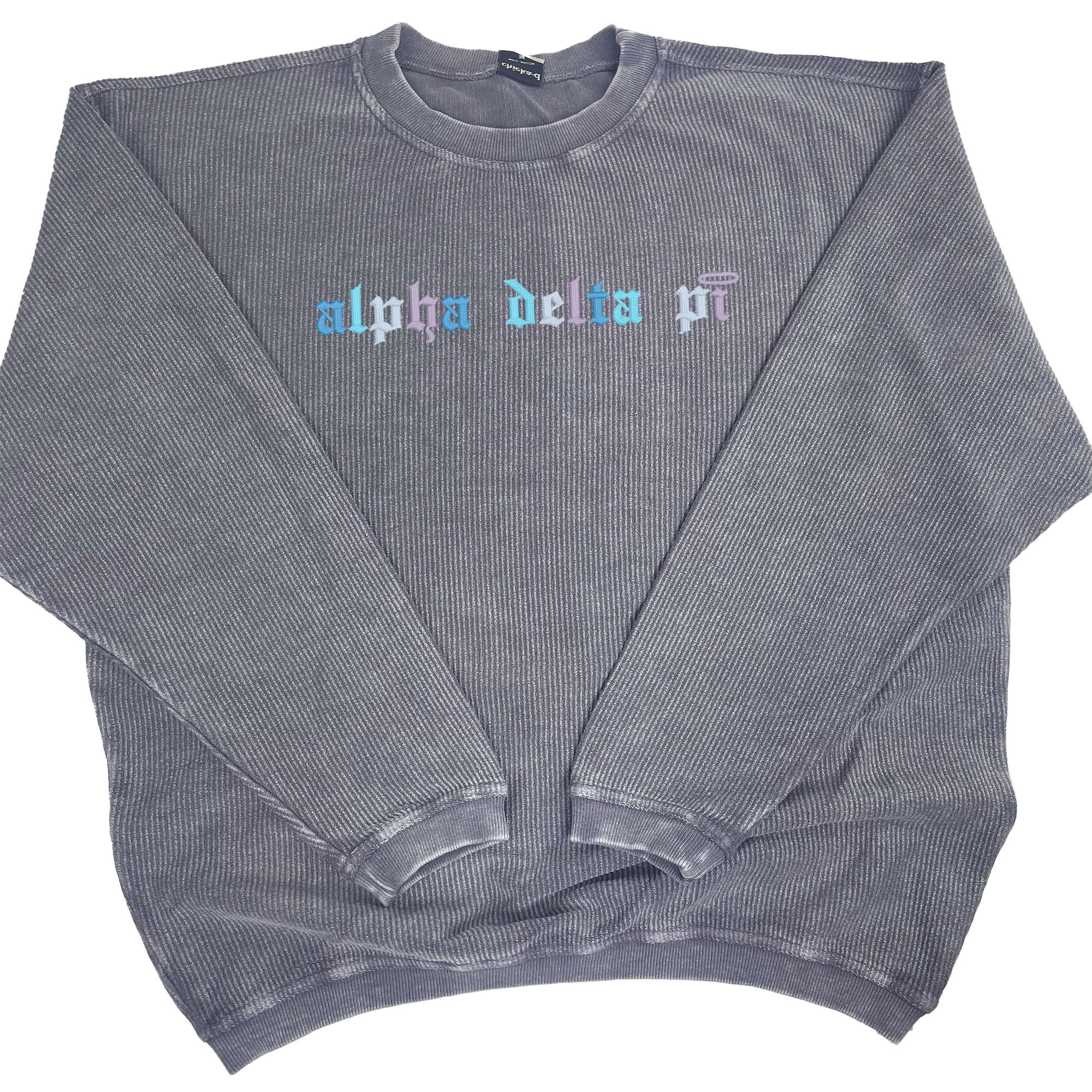 Alpha Delta Pi Corded Crewneck Sweatshirt - Embroidered Old English Font