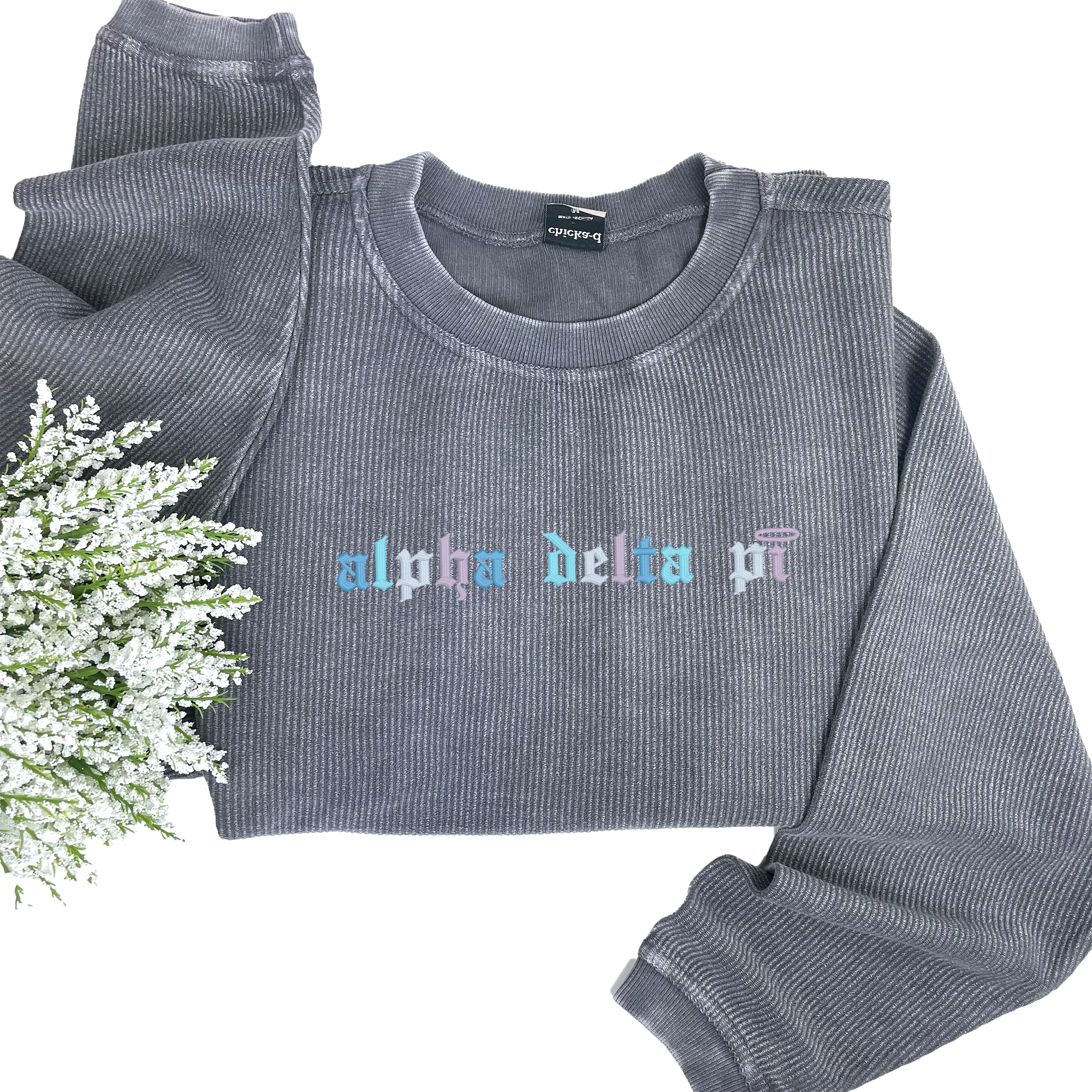 Alpha Delta Pi Corded Crewneck Sweatshirt - Embroidered Old English Font