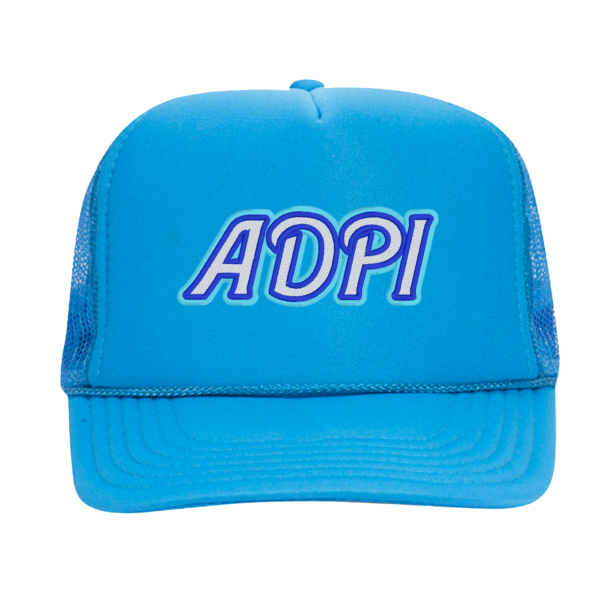 a blue hat with the word aopi on it