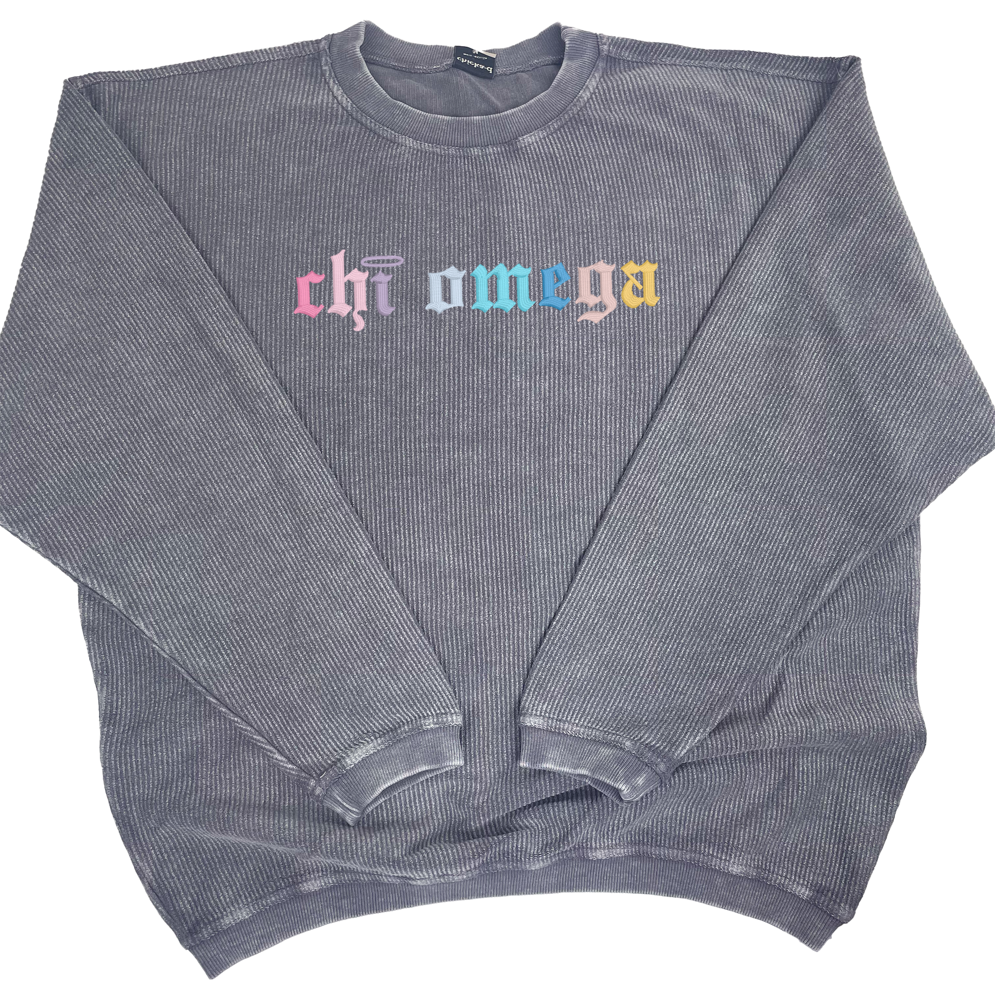 Chi Omega Corded Crewneck Sweatshirt - Embroidered Old English Font