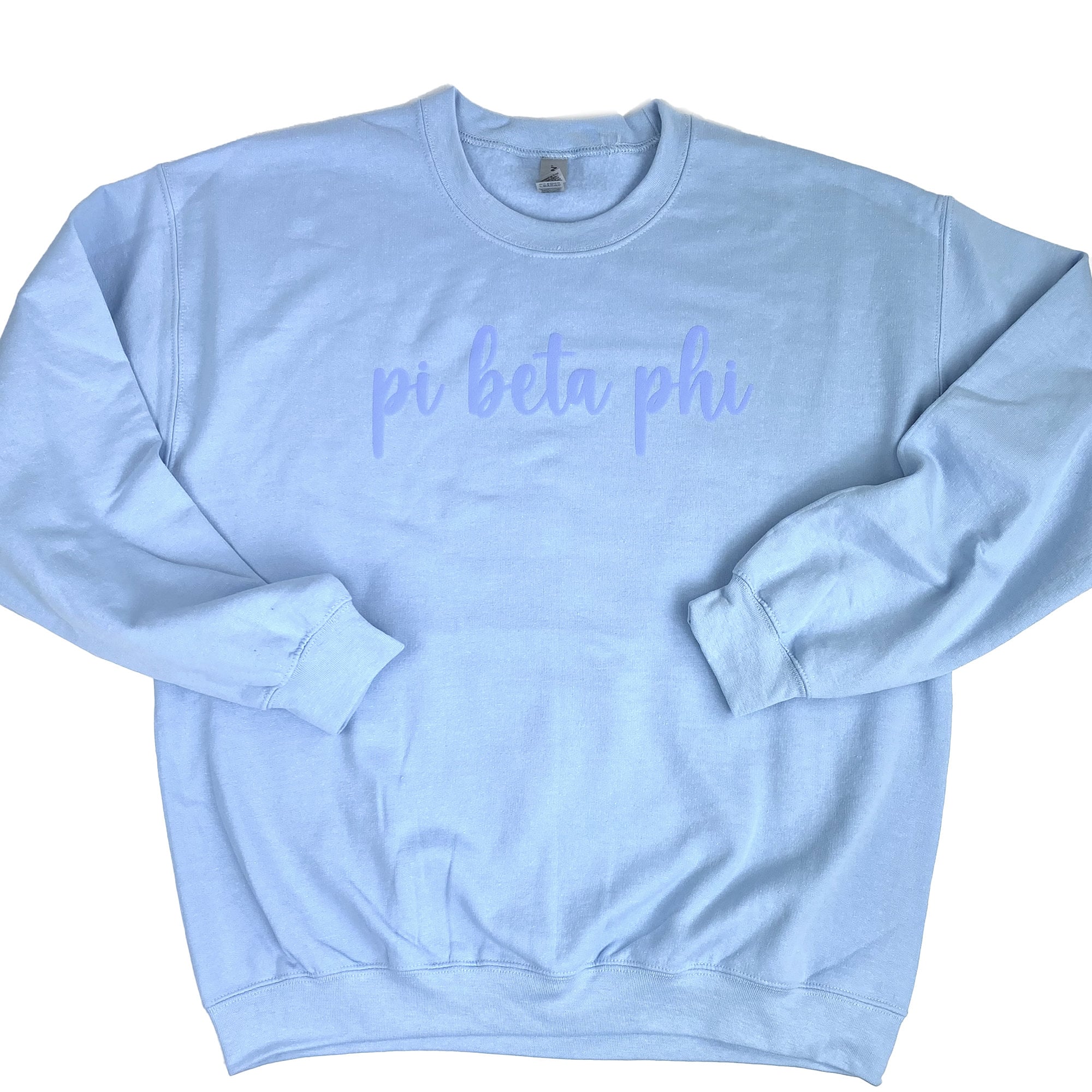 Pi Beta Phi Puff Print Crewneck Sweatshirt - Blue Monochromatic Embossing