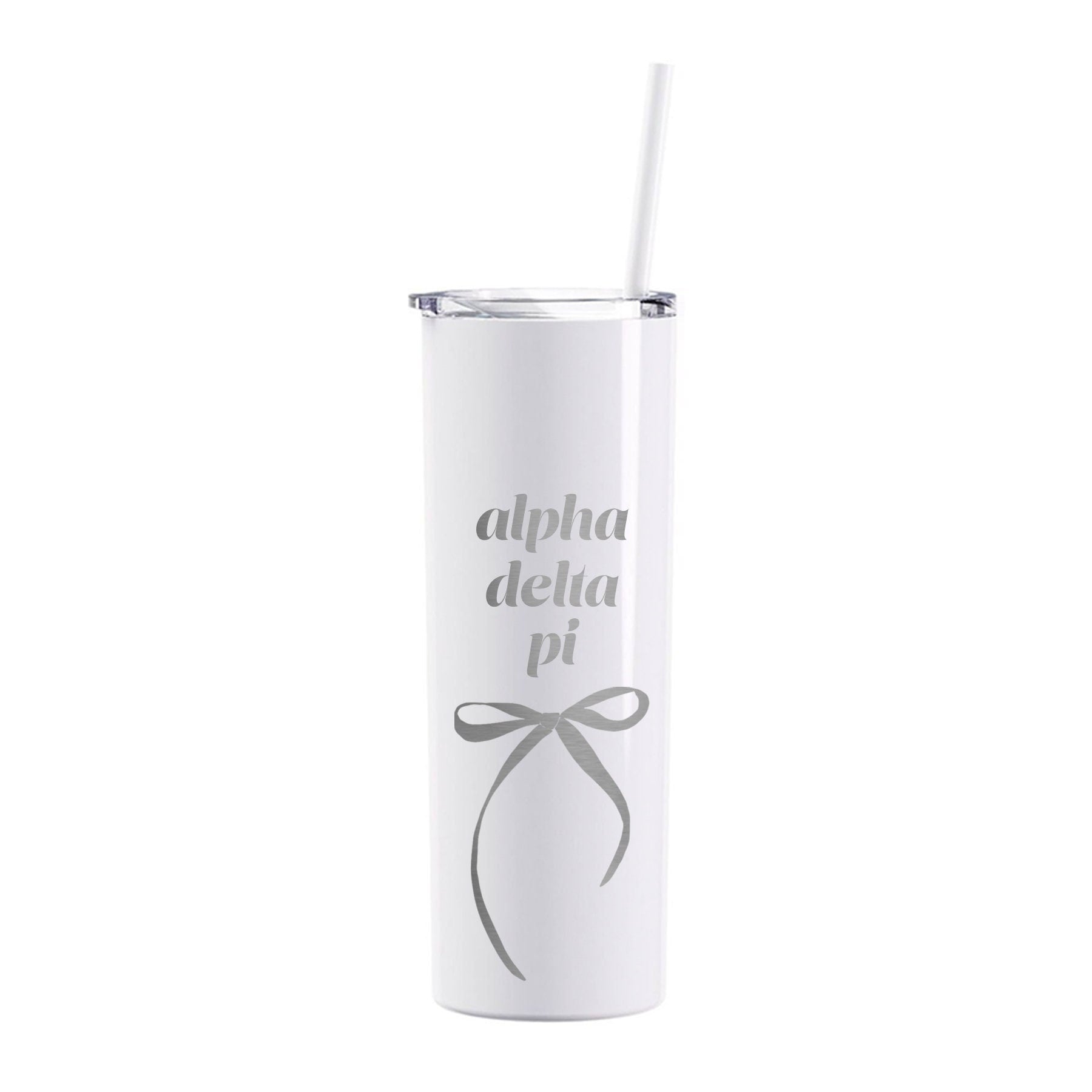 Alpha Delta Pi Coquette Bow Tumbler with Straw- White