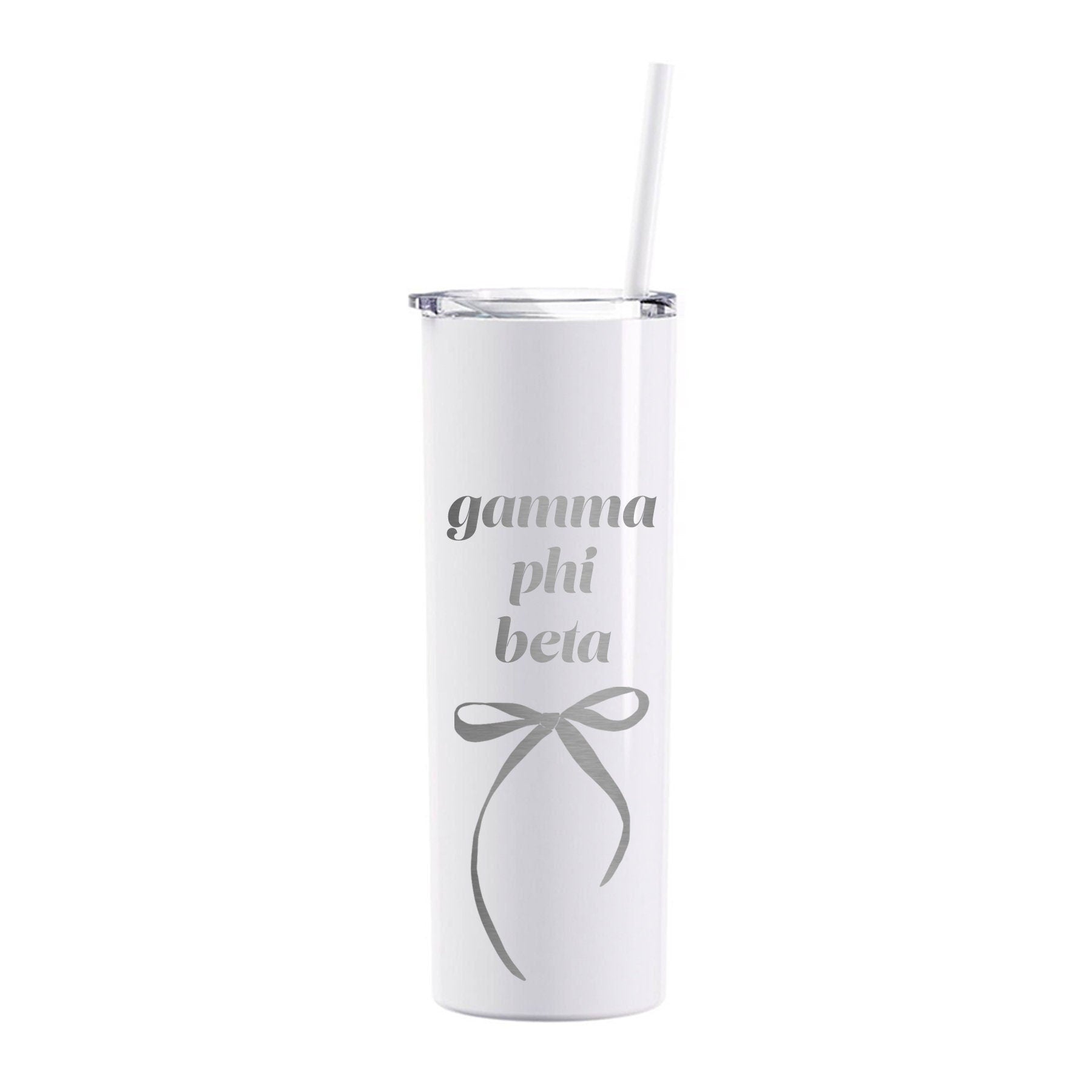 Gamma Phi Beta Coquette Bow Tumbler with Straw- White