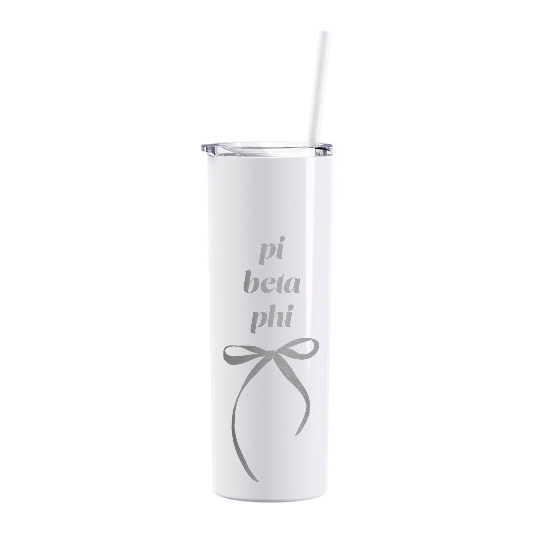 Pi Beta Phi Coquette Bow Tumbler with Straw- White