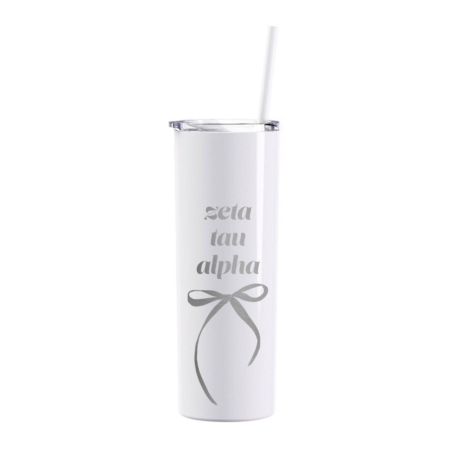 Zeta Tau Alpha Coquette Bow Tumbler with Straw- White