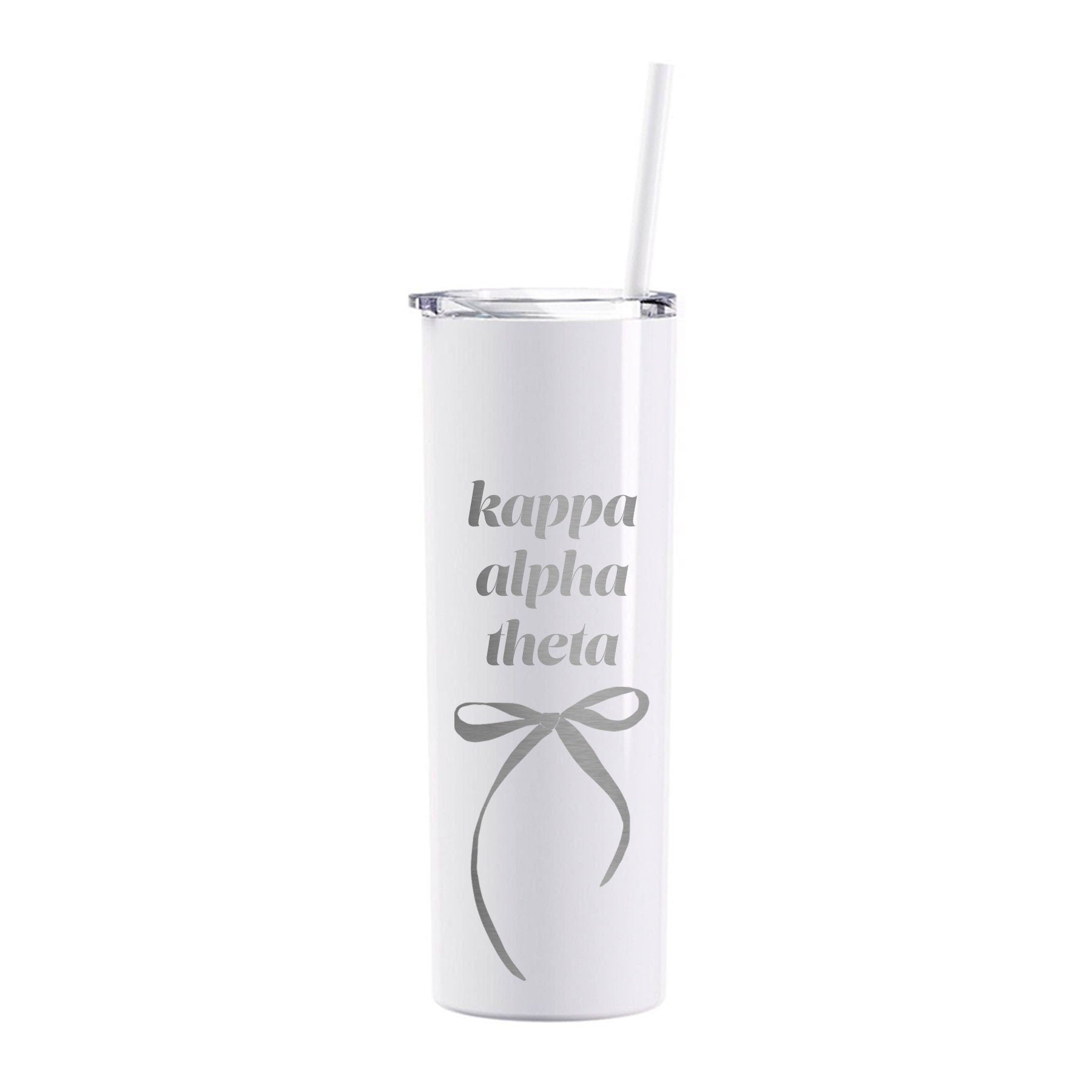 Kappa Alpha Theta Coquette Bow Tumbler with Straw- White