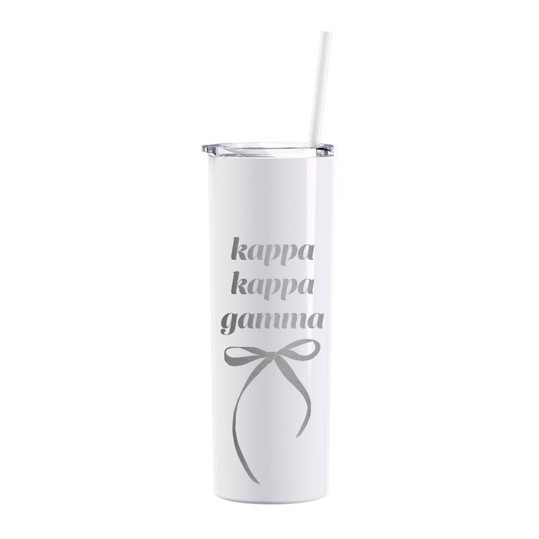 Kappa Kappa Gamma Coquette Bow Tumbler with Straw- White