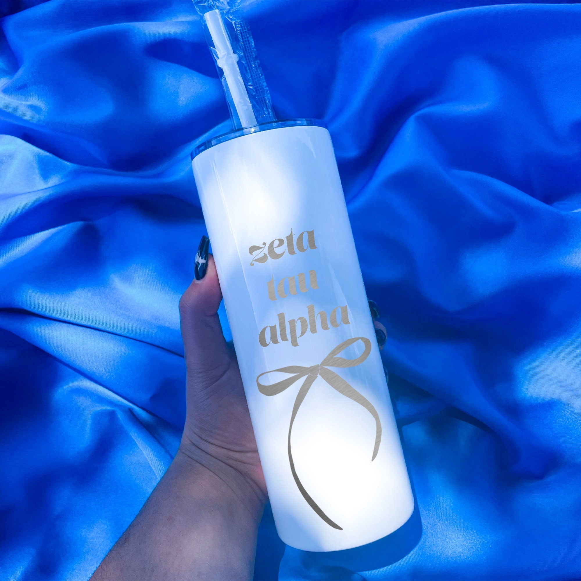 Zeta Tau Alpha Coquette Bow Tumbler with Straw- White