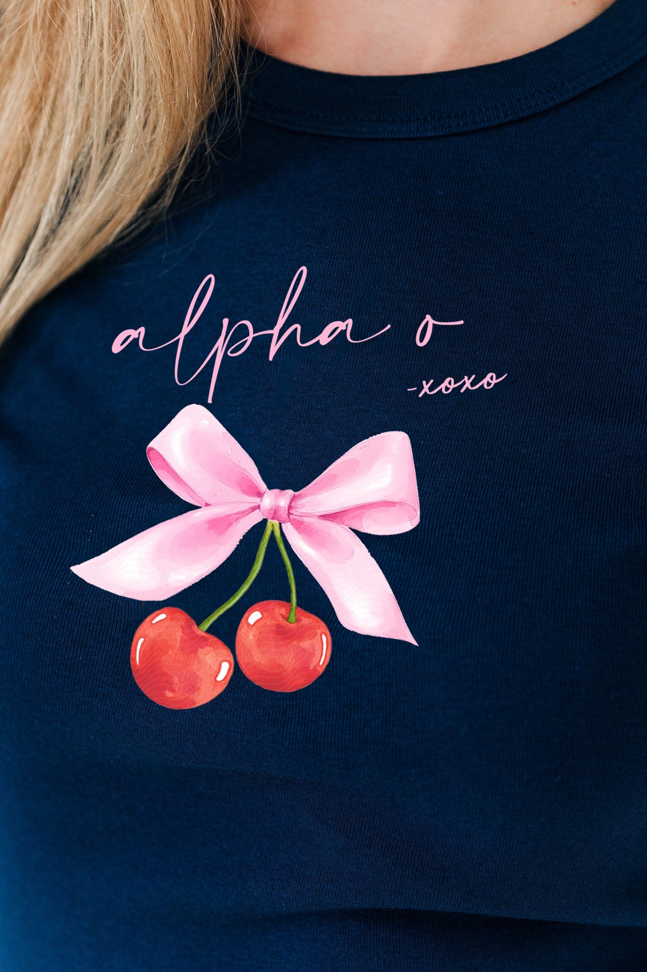 Alpha Omicron Pi Cherry XOXO Ribbed Crop Top - Alpha O