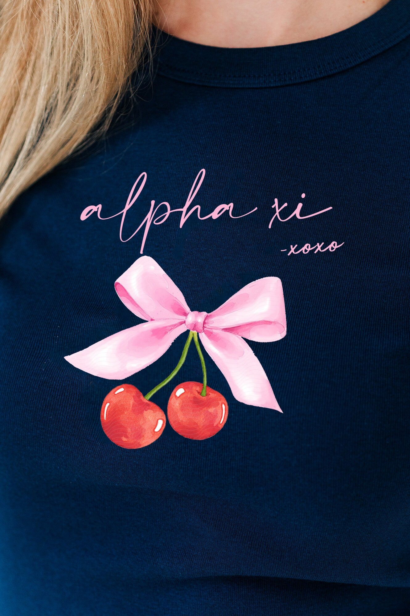 Alpha Xi Delta Cherry XOXO Ribbed Crop Top - Alpha Xi