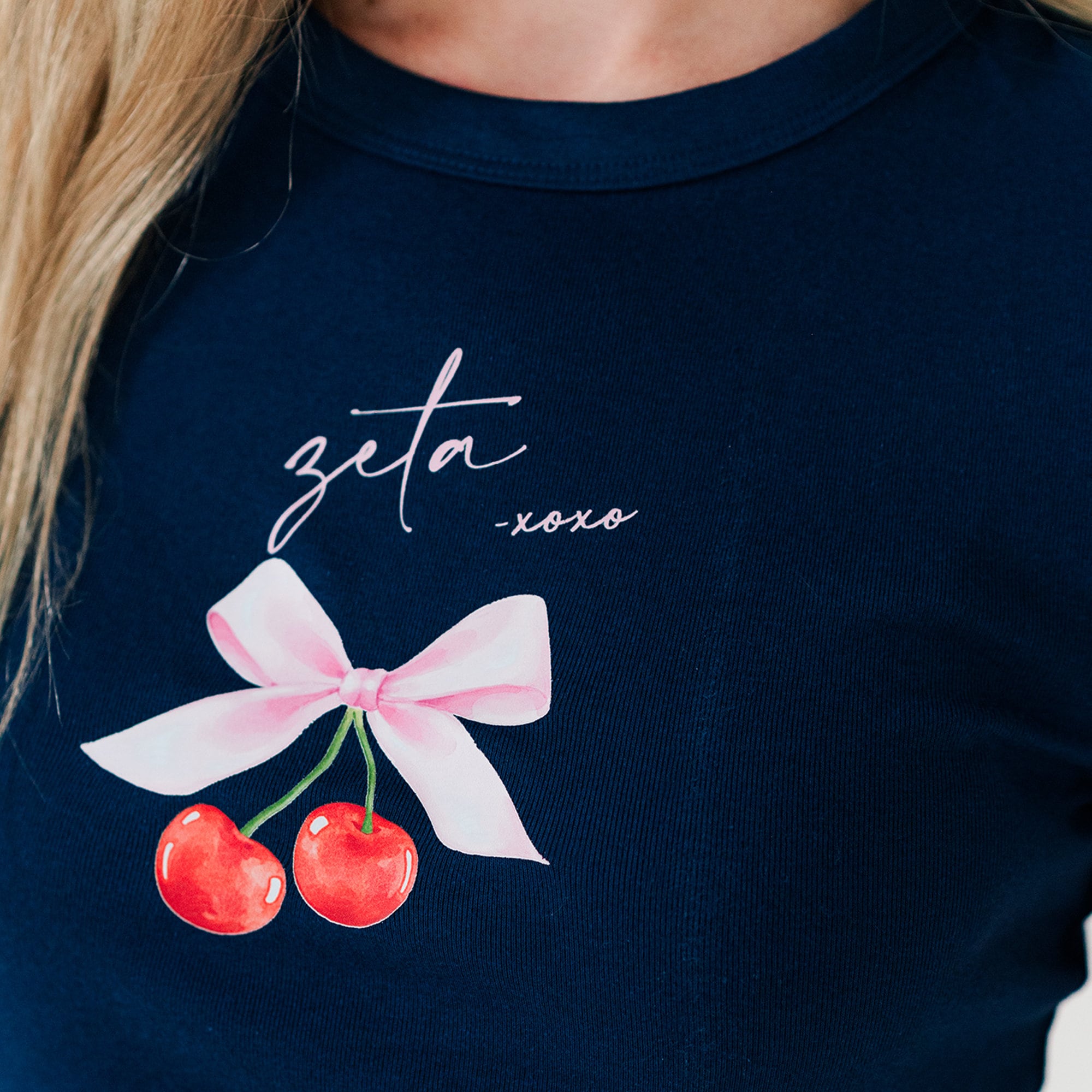 Zeta Tau Alpha Cherry XOXO Ribbed Crop Top - Zeta