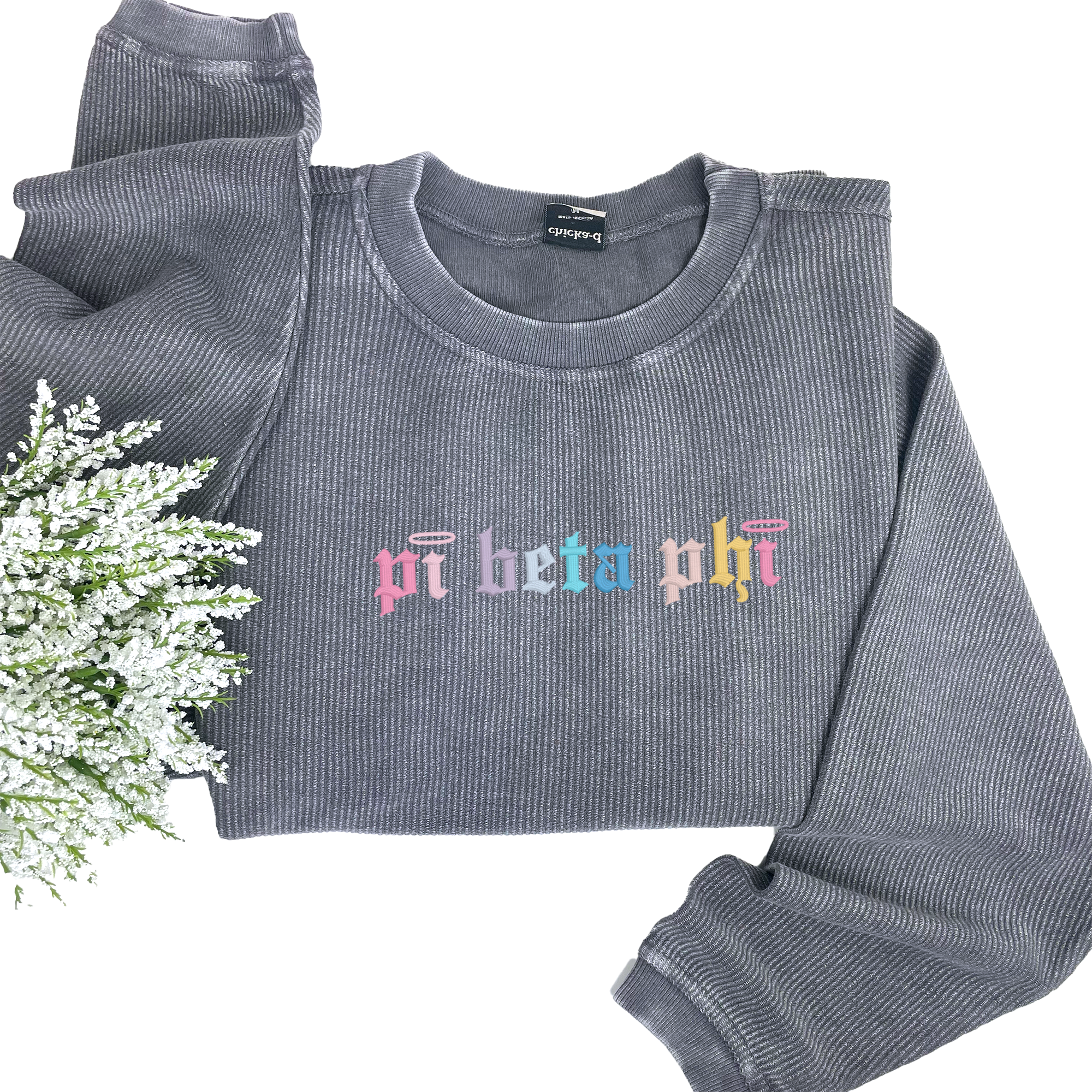 Pi Beta Phi Embroidered Corded Crewneck Sweatshirt, Angel Design - Multiple Colors