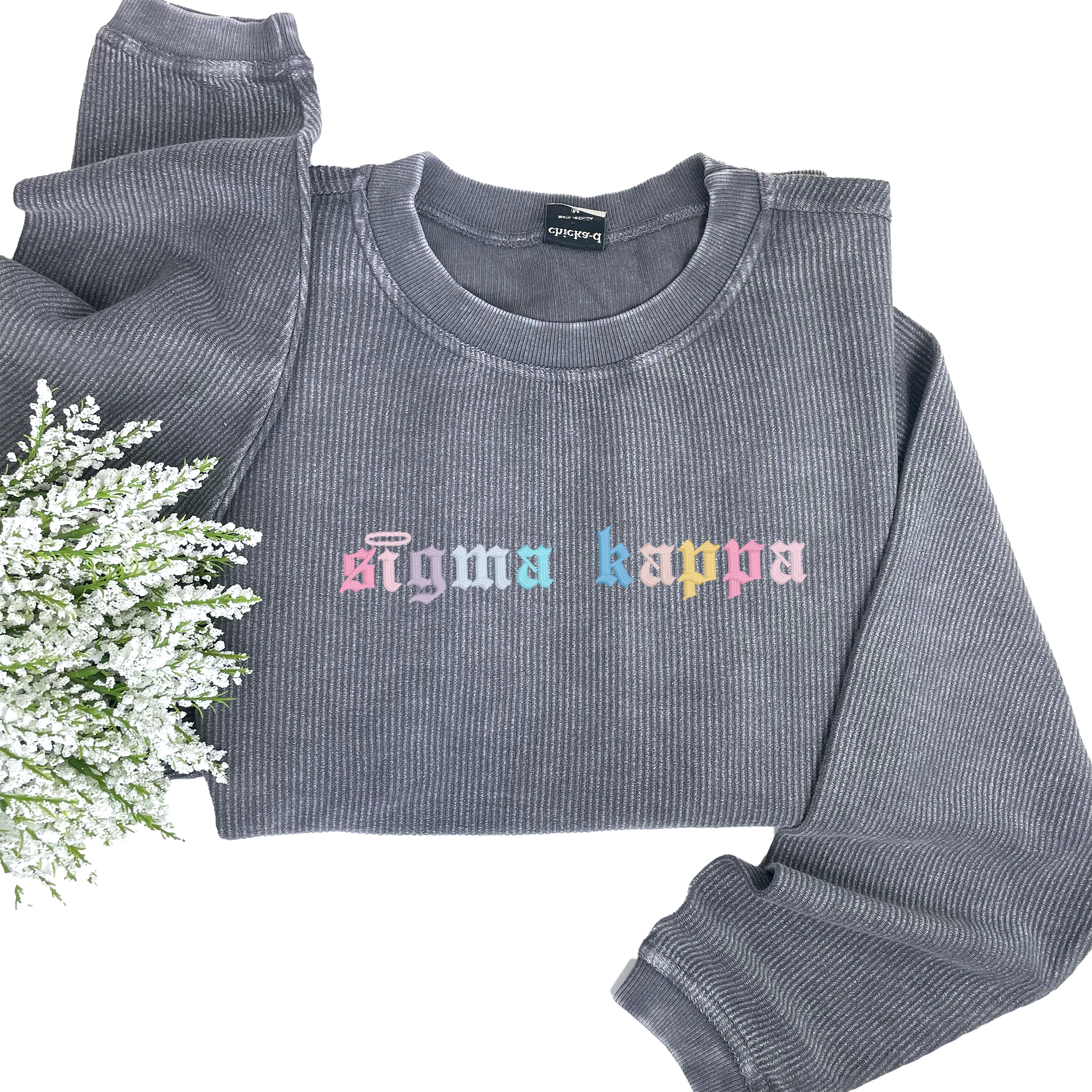 Sigma Kappa Corded Crewneck Sweatshirt - Embroidered Old English Font