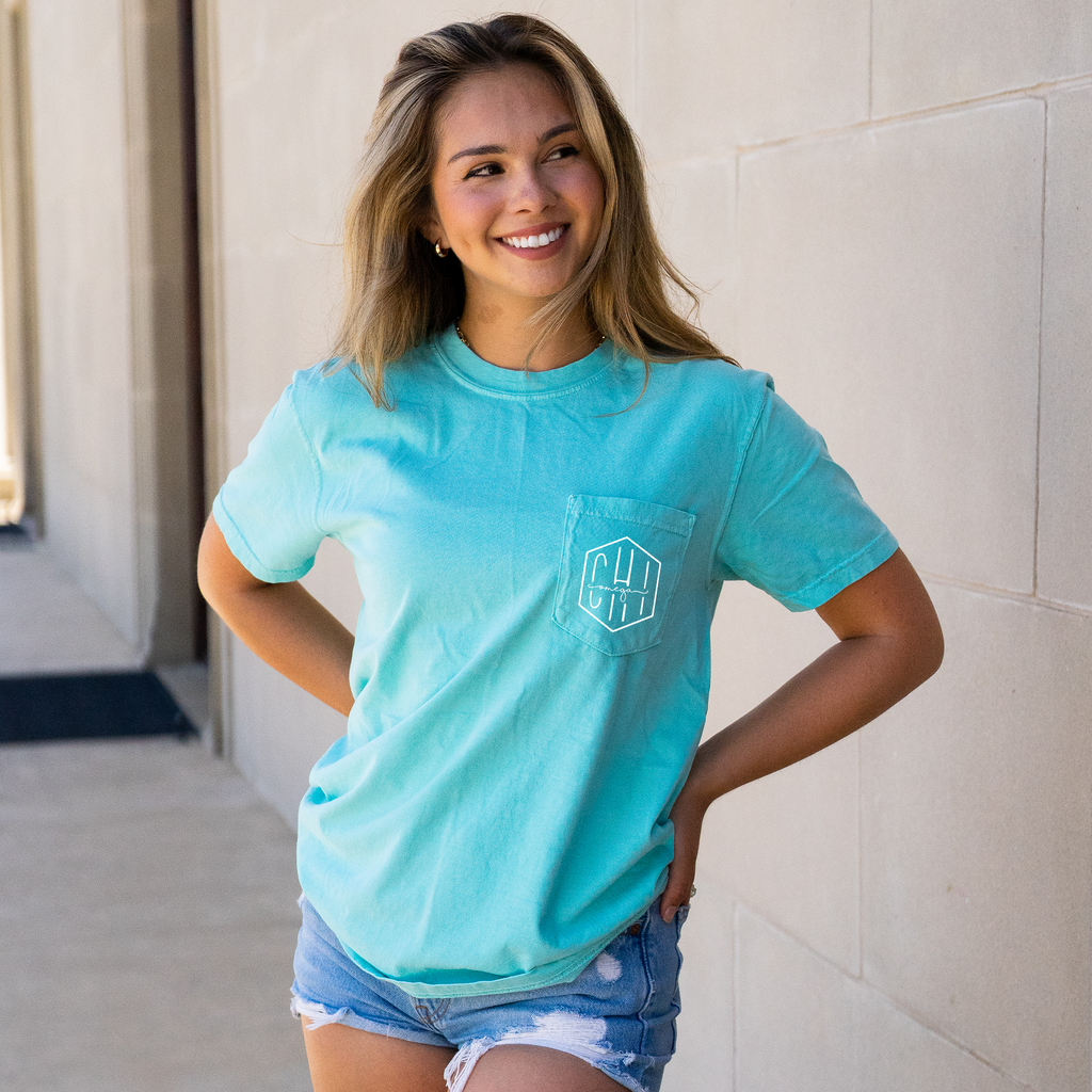 Alpha Chi Omega Hexagon Pocket Tee - Crimson