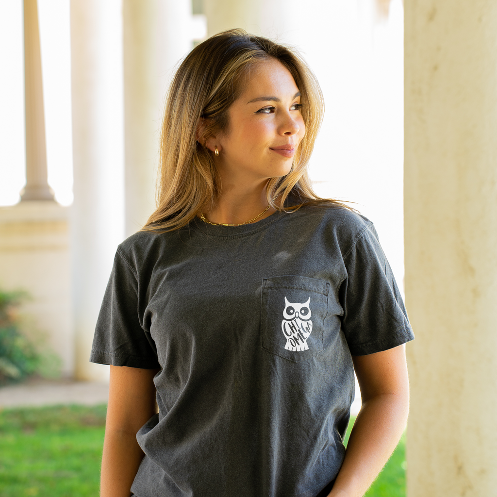 Alpha Chi Omega Hexagon Pocket Tee - Crimson