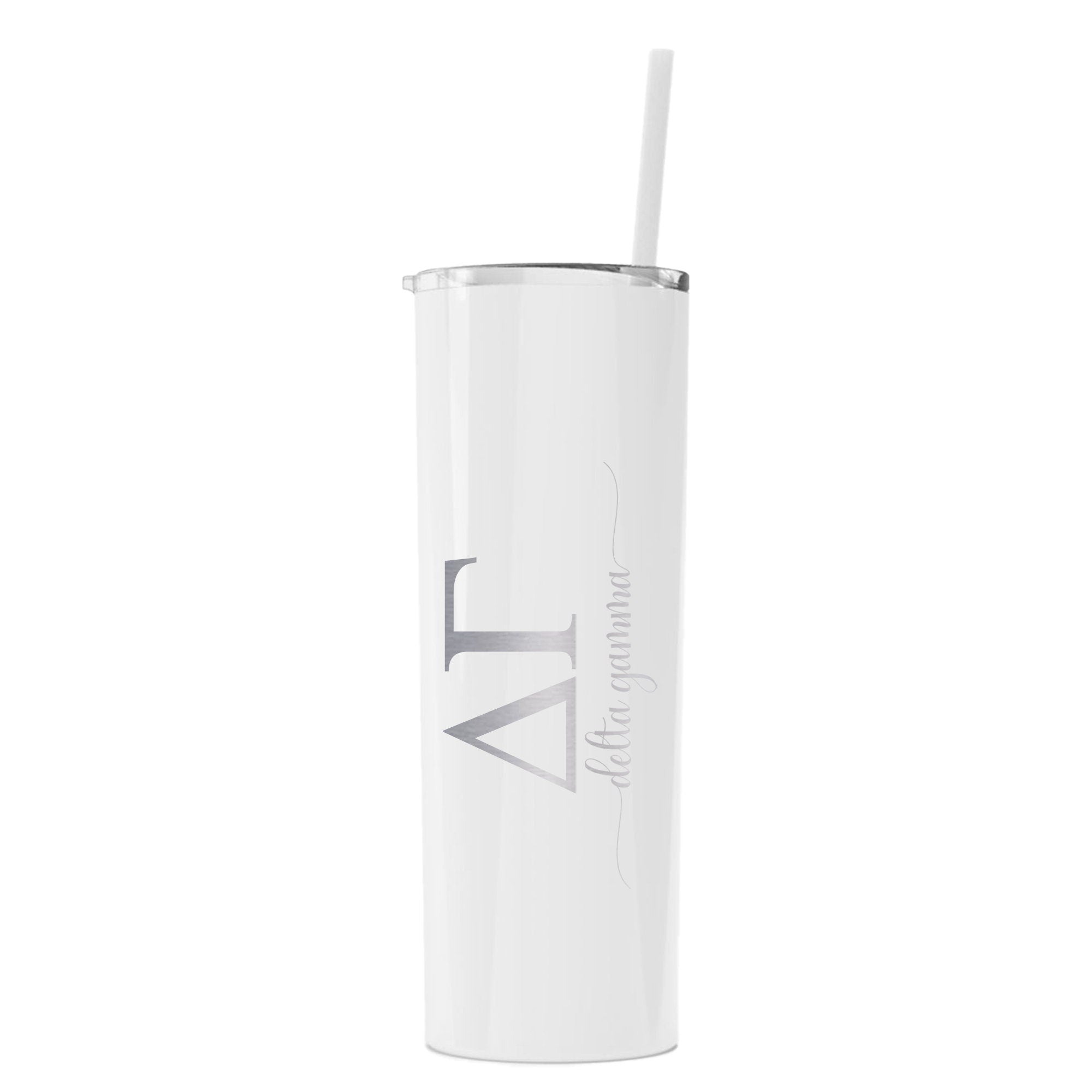 Delta Gamma Script Skinny Tumbler with Straw - Go Greek Chic