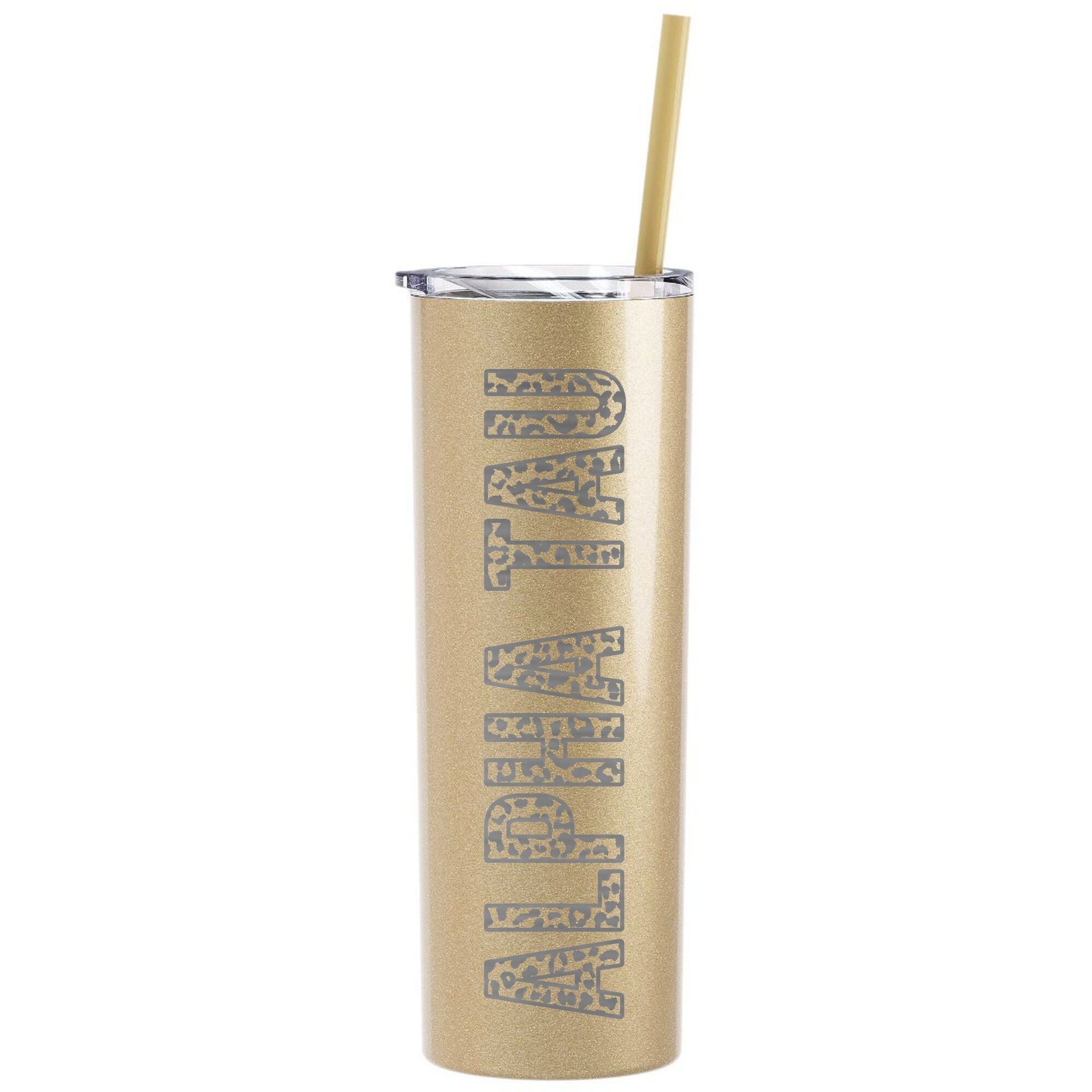 Alpha Sigma Tau Leopard Print Laser Engraved Tumbler - Alpha Tau - Go Greek Chic