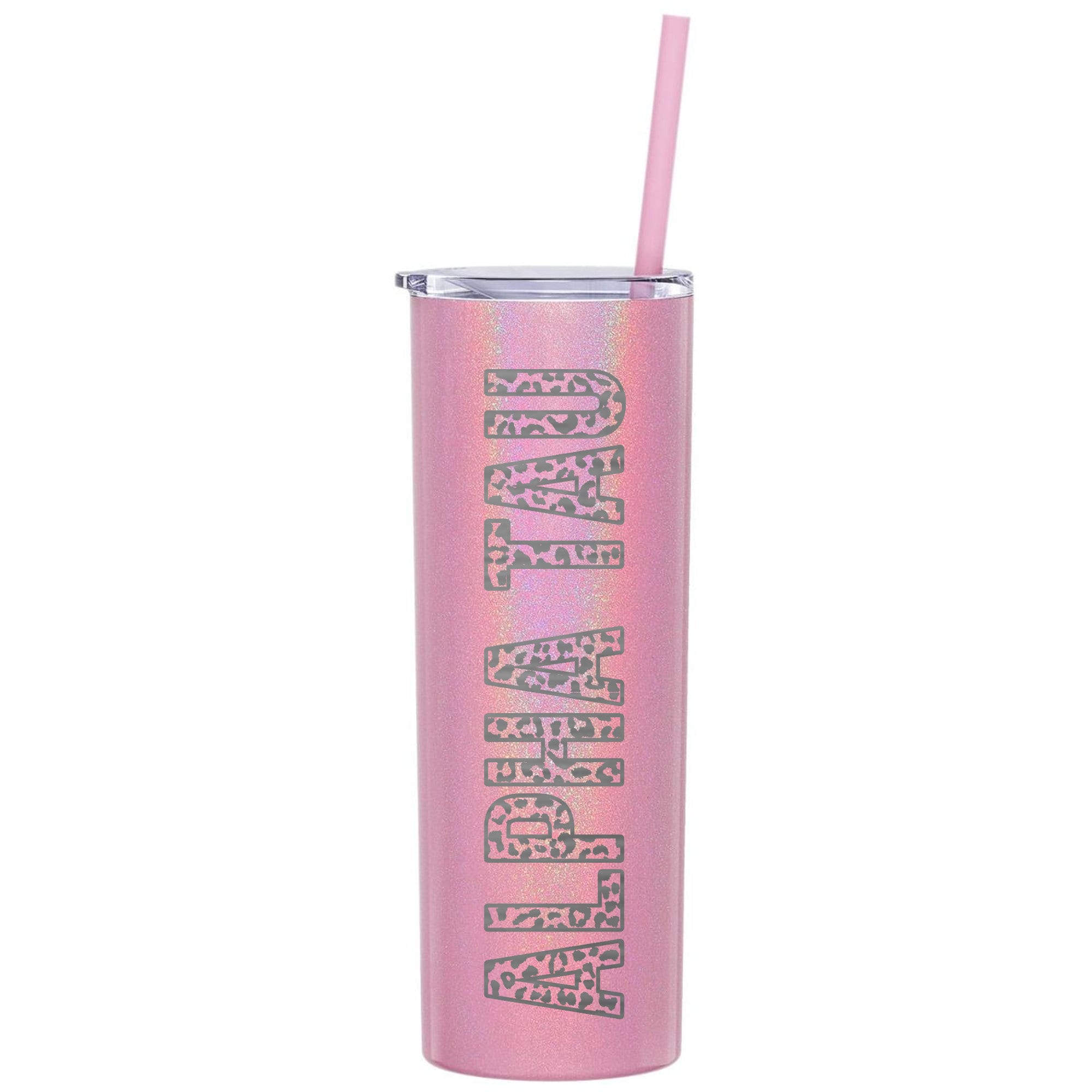 Alpha Sigma Tau Leopard Print Laser Engraved Tumbler - Alpha Tau - Go Greek Chic