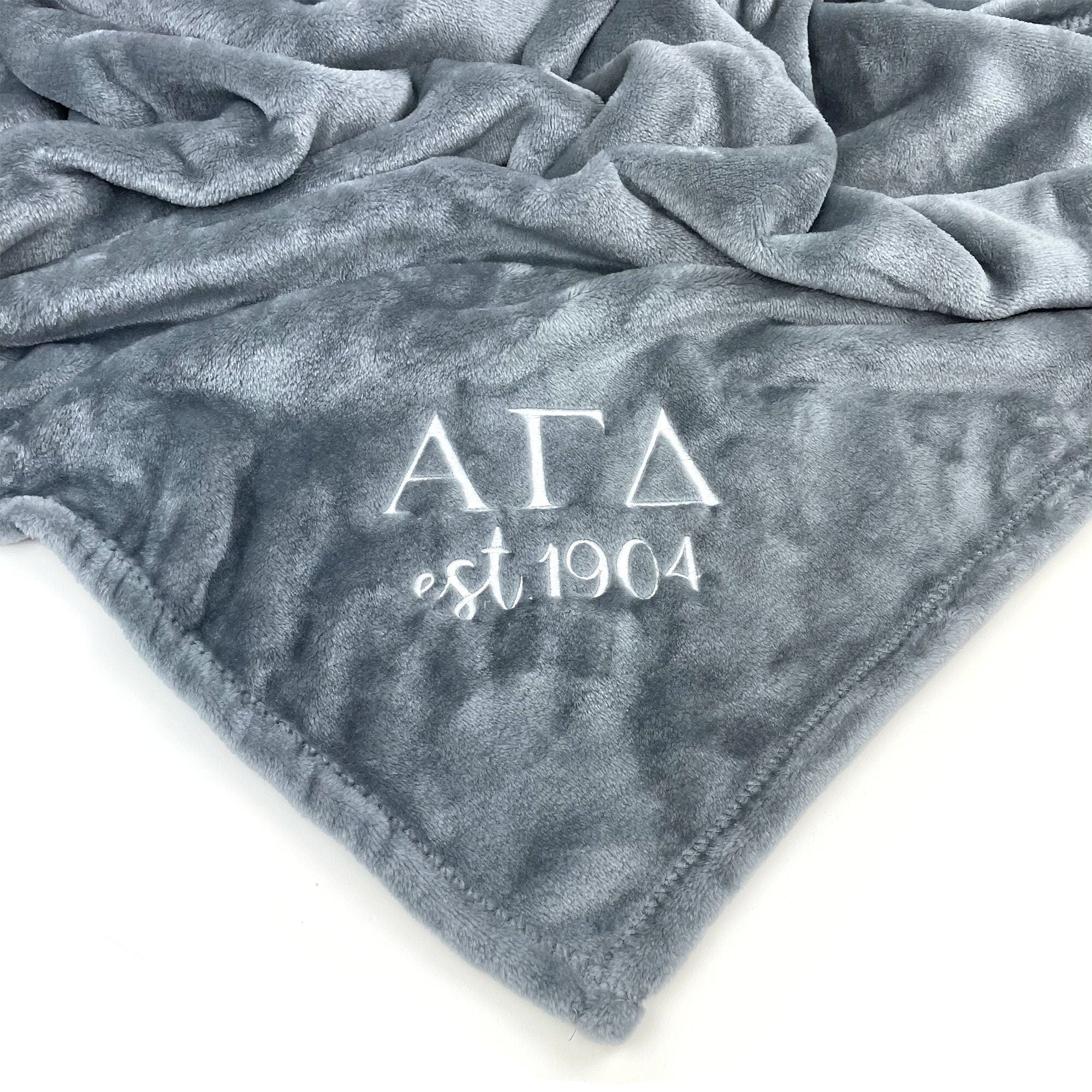 Alpha Gamma Delta est. 1904 Plush Throw Blanket - Grey/White - Go Greek Chic