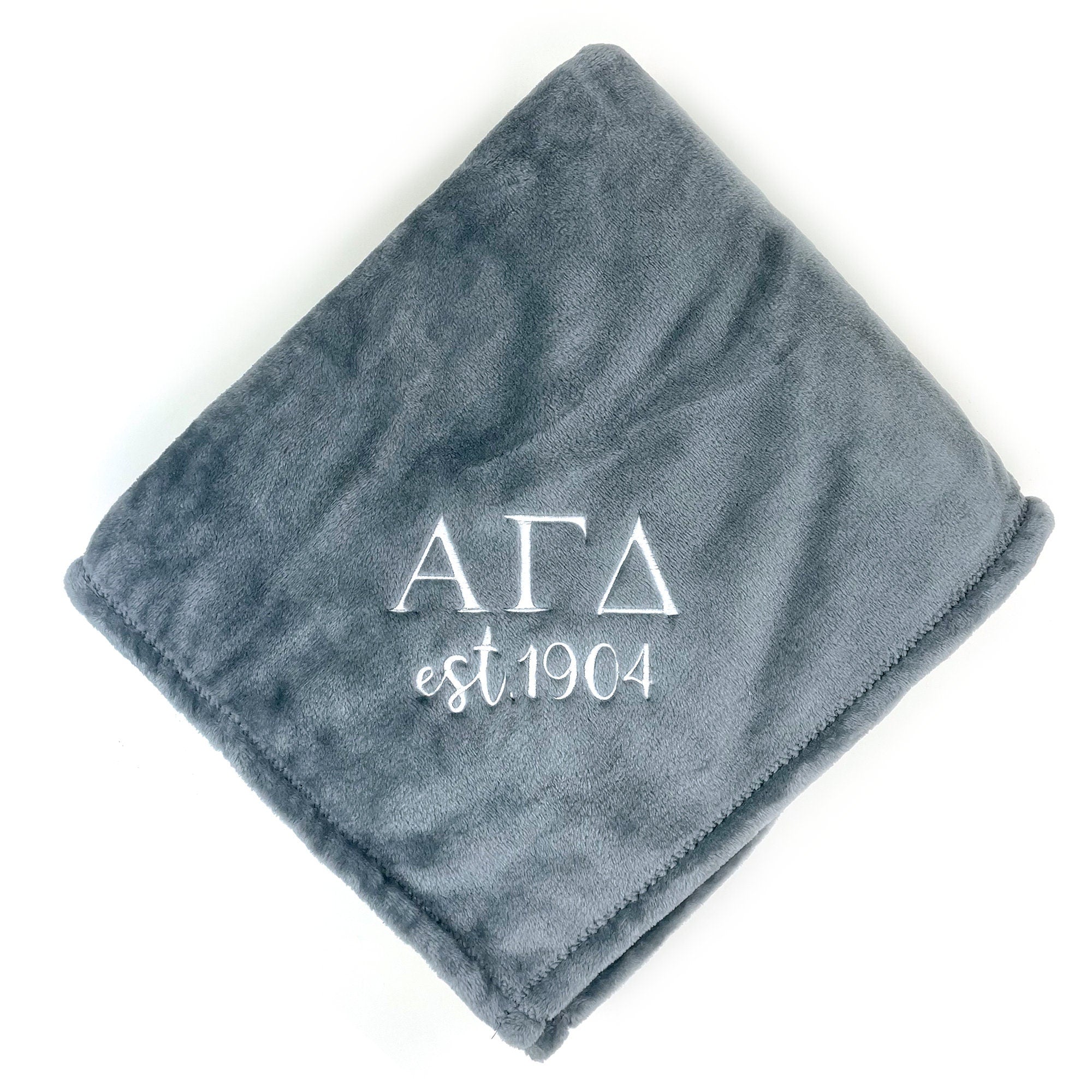 Alpha Gamma Delta est. 1904 Plush Throw Blanket - Grey/White - Go Greek Chic