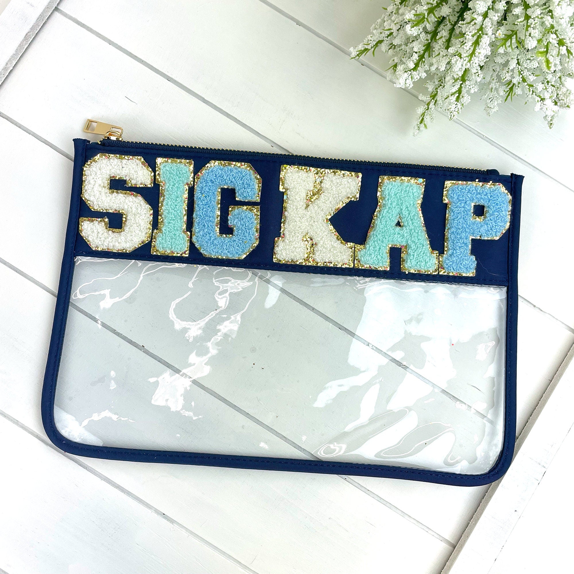 Sigma Kappa Chenille Patch Bag, Sig Kap, Navy Zip Travel Bag, Big Little Gift, Bid Day, Makeup Bag, Sorority Gift