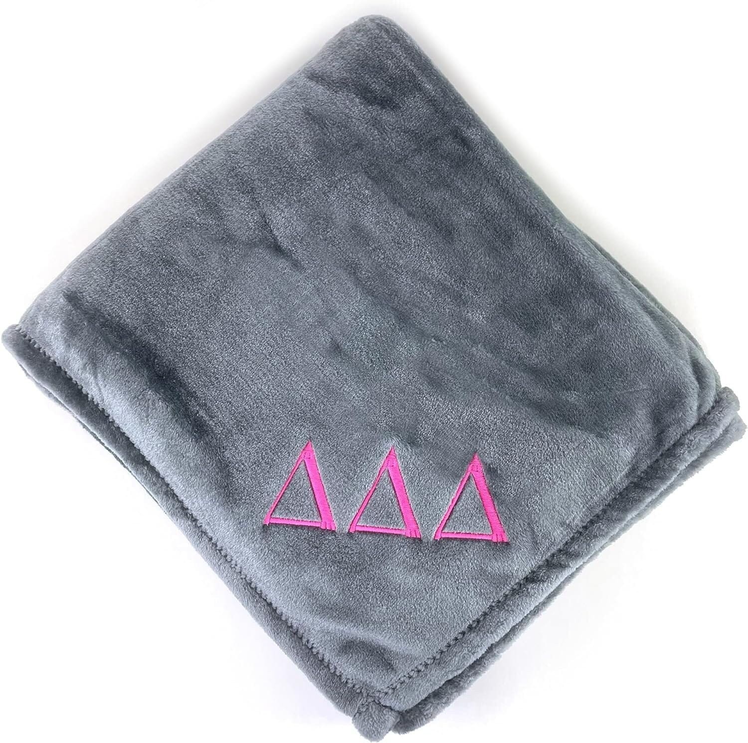 Delta Delta Delta Plush Throw Blanket - Grey/Pink